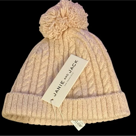 NWT Janie and Jack Hat Pink 3–6 Months Heritage Cable Knit Pom Beanie‎ Lined