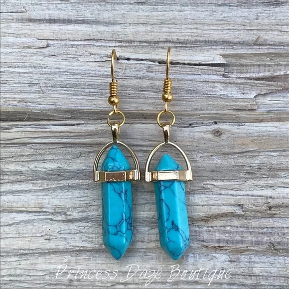 Gold‎ Turquoise Stone Dangle Earrings