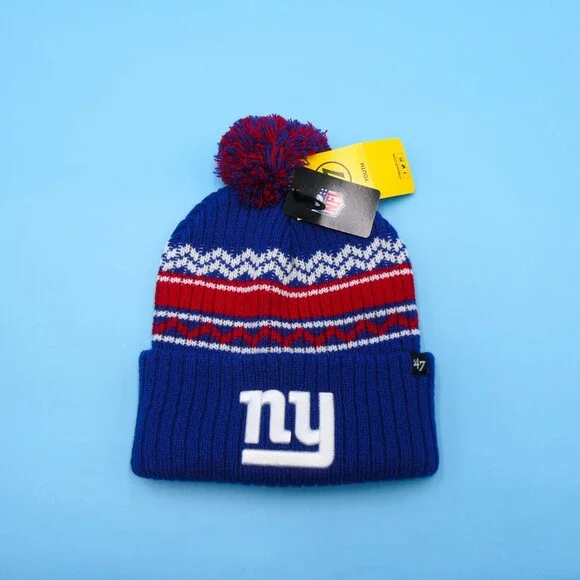 '47 Brand New York Giants Winter Hat Boys Blue Striped‎ Acrylic Beanie NFL Youth