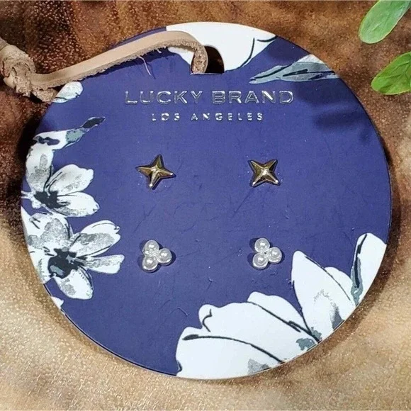 Lucky Brand Los Angeles Star Pearl Stud Earring Set Women Gold Silver‎ Tone