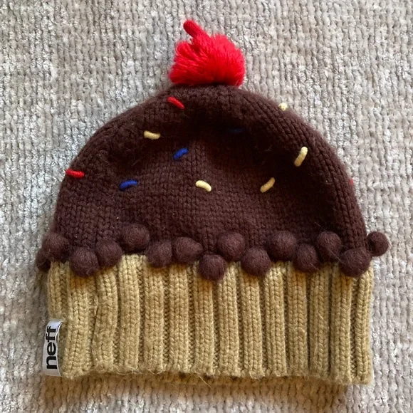 Neff Cupcake Hat Beanie With Sprinkles and‎ Cherry Kids Womens One Size