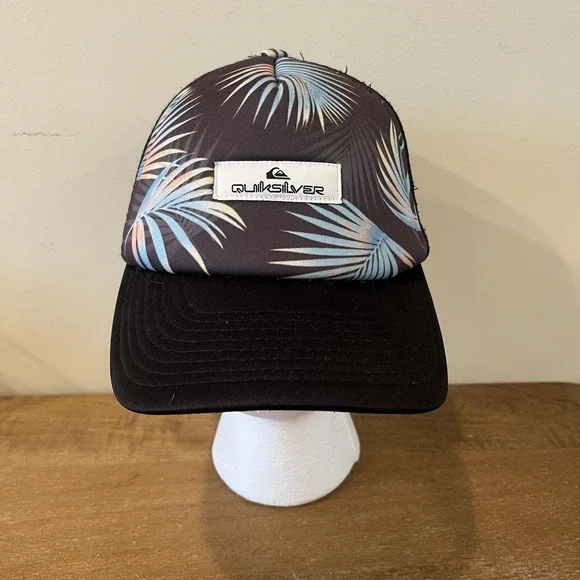 Quiksilver Youth Trucker Hat Palm Leaf Print Mesh SnapBack Cap 55cm‎ Black