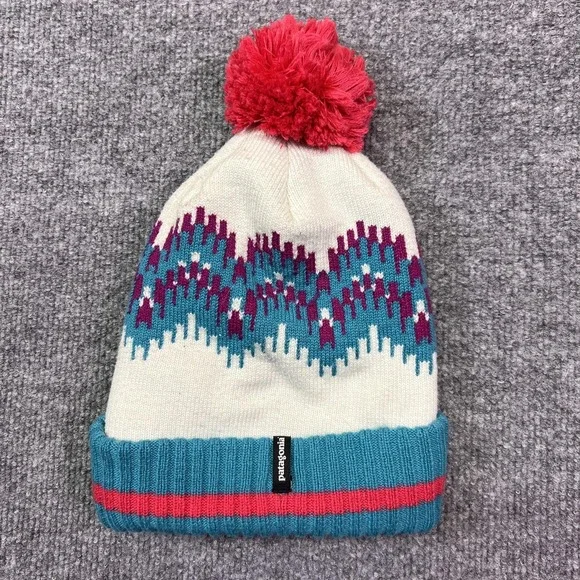 Patagonia Beanie Kids One Size Multicolor Pom Cuffed Knit Fair Isle Winter