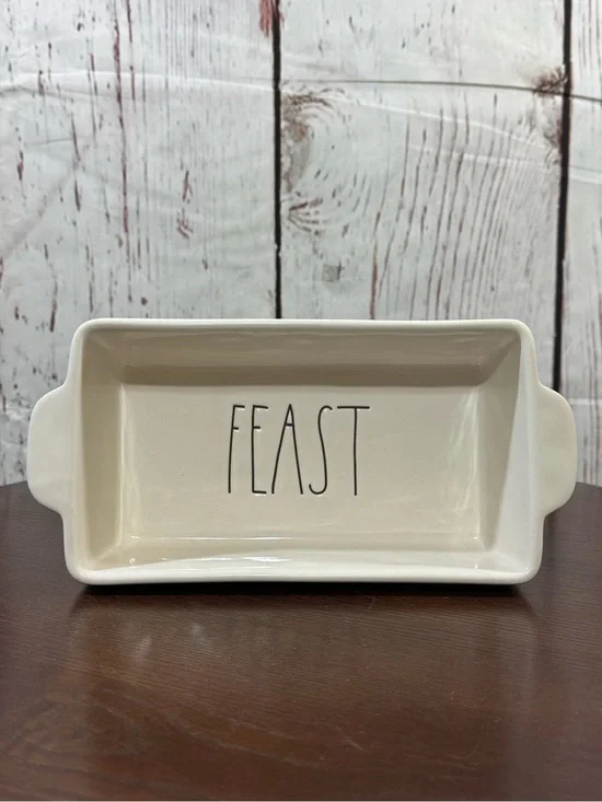 Rae Dunn Collectible Cream Ceramics Loaf Meat Ball Tray Serving Dish “Feast”