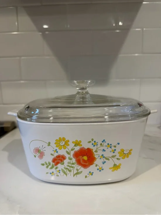 Vintage Corning Ware Wildflower A-3-B 3 Qt Casserole Dish w/ Pyrex A-9-C Lid USA