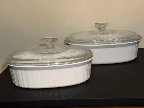 Vintage Set of 4 Corningware French White 1.8L 2.8L Oval Cookware w/Pyrex Lids
