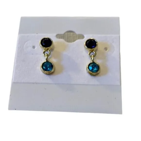 Lucky Brand Small Double Drop Blue Gemstone Earrings