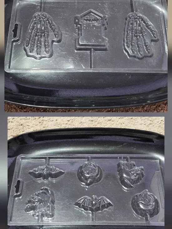Set of 2 Halloween Candy & Chocolate Molds - Bats, Cats, Pumpkins, Skeleton Hand