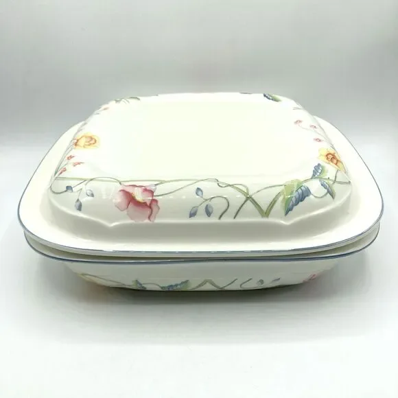 Vtg Villeroy & Boch Albertina 2 QT Square Microwave Baker w/ Lid W Germany #1748
