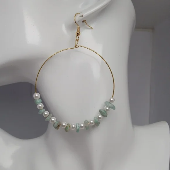 Elegant faux pearl and amazonite earrings