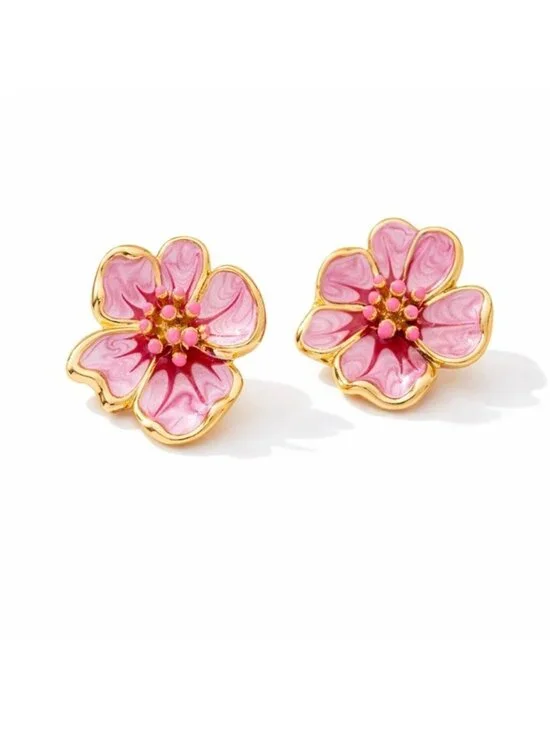 New! Pink Hand Painted Flower Earrings (1029) NWOT