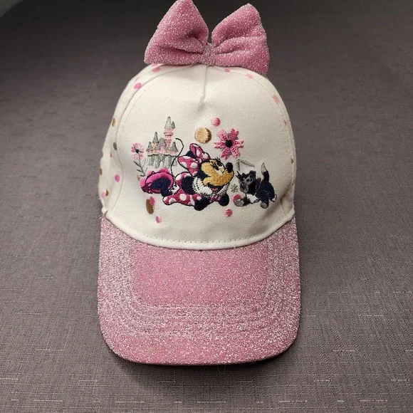 Disney Minnie Mouse Girl Toddler Stretch Hat Pink Glitter Bow Sparkle Polka Dot