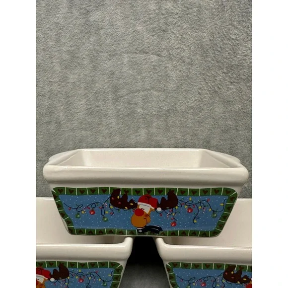Set of 3 Ceramic Loaf Dishes‎ Christmas Reindeer  Oven Microwave Dishwasher Safe
