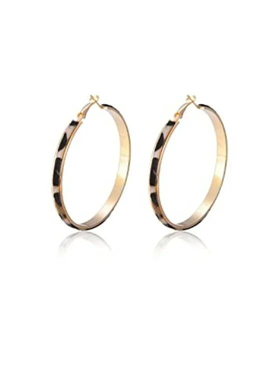 New - Exaggerate Leopard Leather‎ Round Hoop Earrings Dangle Cheetah Print