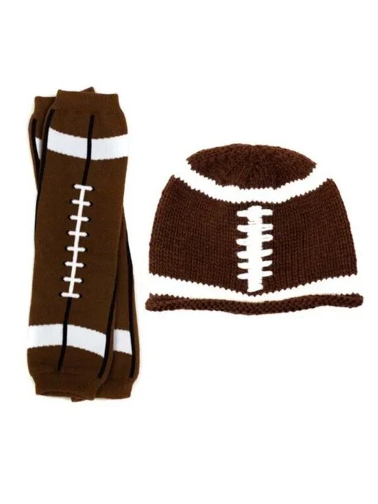 Beanie Hat Football Set Crochet Cap Leg Warmers Leggings Baby Boy Girl Knit New