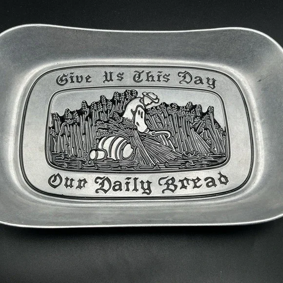 Vintage Wilton Armetale Pewter Bread Tray Give Us This Day Our Daily Bread USA