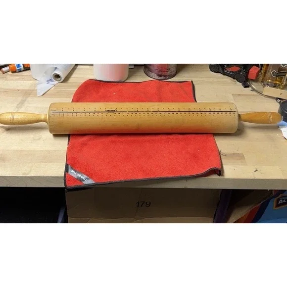 Vintage Rowoco‎ USA Wooden Rolling Pin Pie Crust Measuring
