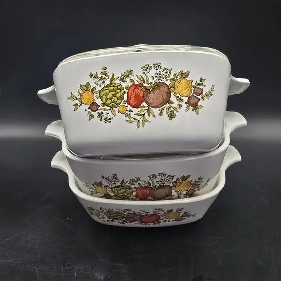 Corningware Spice of Life Small Casserole Dish Set Bakeware Vintage 1970s