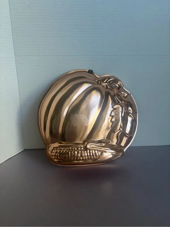 Vintage Copper Pumpkin and Corn Mold Wall Hanging-Cornbread Mold Harvest Autumn