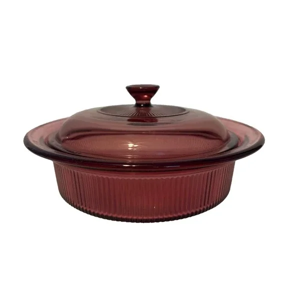 Visions Cranberry 1 qt Pyrex Casserole Dish Vintage From oven to table to fridge