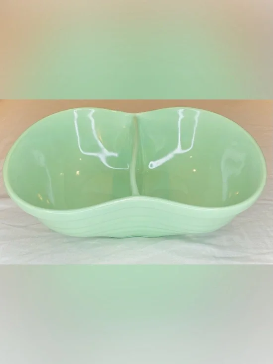 Vintage Marcrest Ovenproof Ribbed Stoneware Divided Bowl in Seafoam Green