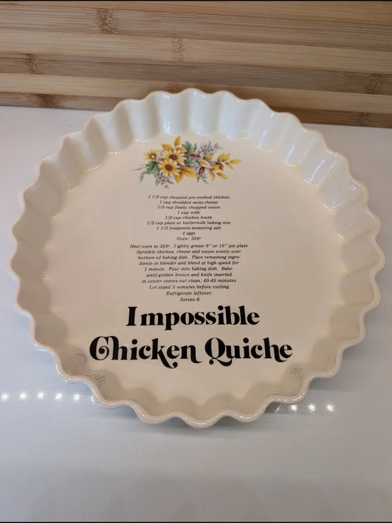 Vintage Quiche Recipe Pie Plate 10