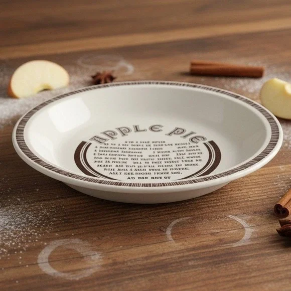 USA Apple Pie Recipe Plate, Deep Dish Ceramic Baker. Vintage Americana‎ Kitchen