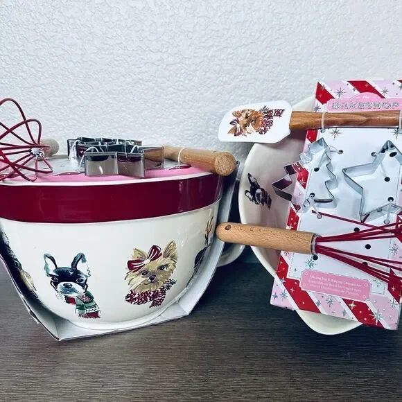 Christmas Dogs 5-pc Bakeware Mixing Bowl Utensils Holiday Gift Set
