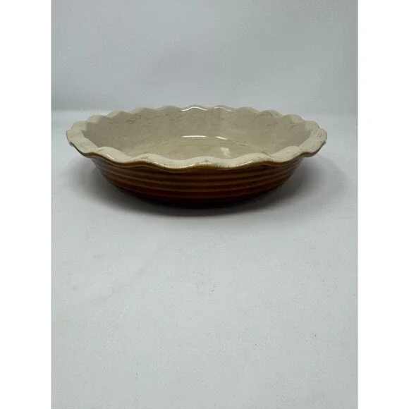 Emile Henry 10” Ruffled Edge Ceramic Pie Dish Plate France Brown Baking Kitchen