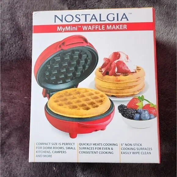 NEW NOSTALGIA MyMini Red Waffle Maker