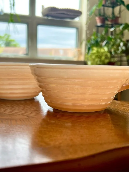 (2) Fire-King Beehive Handled Soup Bowls
