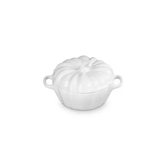 Le Creuset Stoneware Figural Pumpkin Mini Cocotte 12 oz 350 ml White NEW NIB