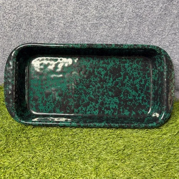 Bennington Potters Vermont Green Spongeware Rectangular Baker Dish 1183 Read