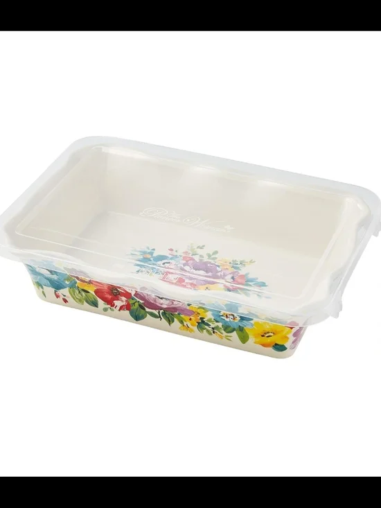 The Pioneer  Floral Ceramic Bakeware Dish with Clear Lid - Multicolor