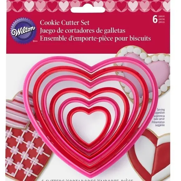 NWT Wilton 6 Piece Nested Heart Shaped Cookie Cutter‎ Set Valentines Day