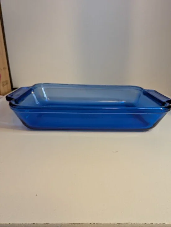 Anchor Hocking Blue Glass Rectangular Baking Dish with Handles