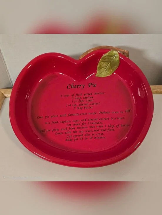 Vintage Harvest Ceramic Cherry Pie Plate Dish with Recipe 12 x 10.5 x 2.25 in