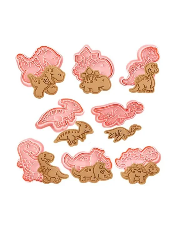 8-Piece Dinosaur Cookie Cutter Set 3D Press Mold for Fun Baking & Kids’ Parties