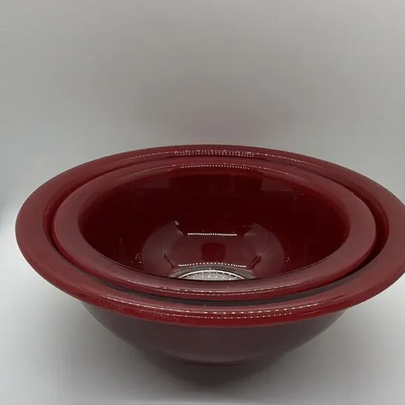 Pyrex 322 Red Solid Glass Clear Bottom  Stacking Mixing Bowls 1.5 and 1 L