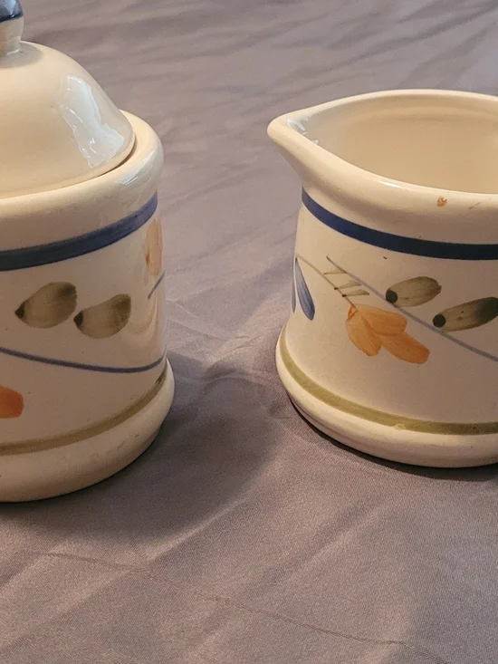 Corningware Floral Creamer and Sugar Set in White, Blue, Green, Yellow