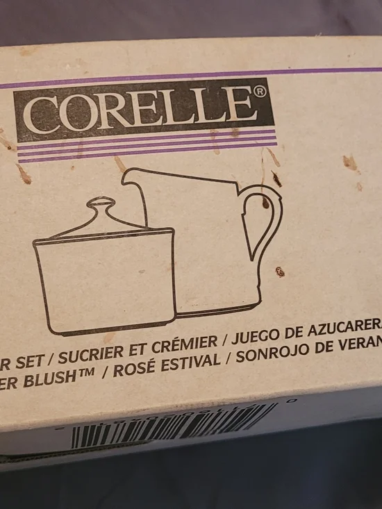 Corelle Boxed Sugar and Creamer Set with Purple Accents