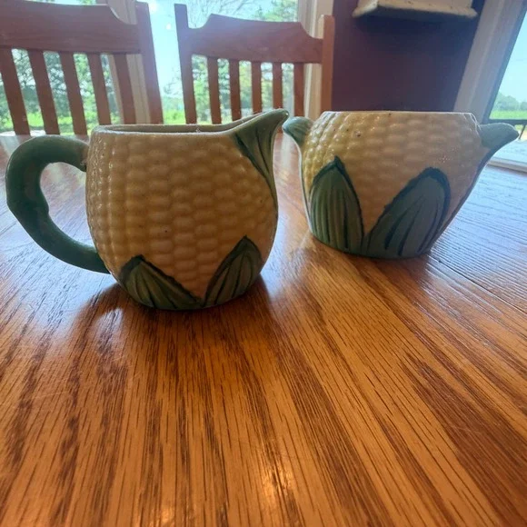 VTG Corn On The Cob Creamer And Sugar Bowl Set Kitschy Farmhouse *Flawed* Craft