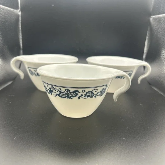 Vintage Corelle Ware Old Town Blue Pattern Hook Tea/Coffee Cups - Set of 3