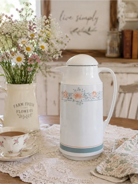 Vintage Floral Thermal Carafe Coffee Server Thermos Made in Taiwan Retro