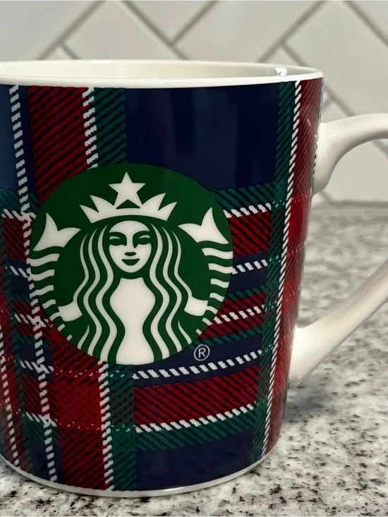 Starbucks 2017 Holiday Plaid Tartan 18 Oz Ceramic Coffee Mug Christmas Cup