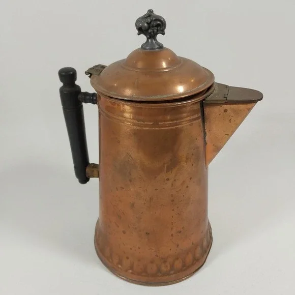 Antique Vintage Wood‎ Handle Copper Coffee Pot