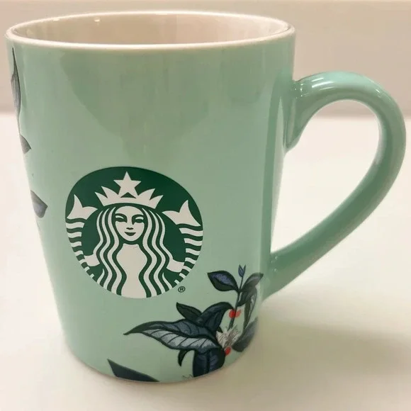 Starbucks Light Green 10 oz. cup. Blue Leaf Design.‎ 2021.