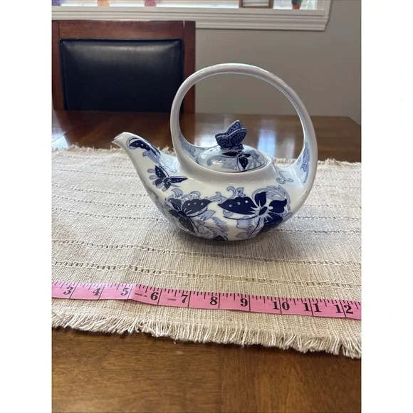 PORCELAIN TEA POT, BLUE AND WHITE BUTTERFLIES MADE‎ FOR PIER 1