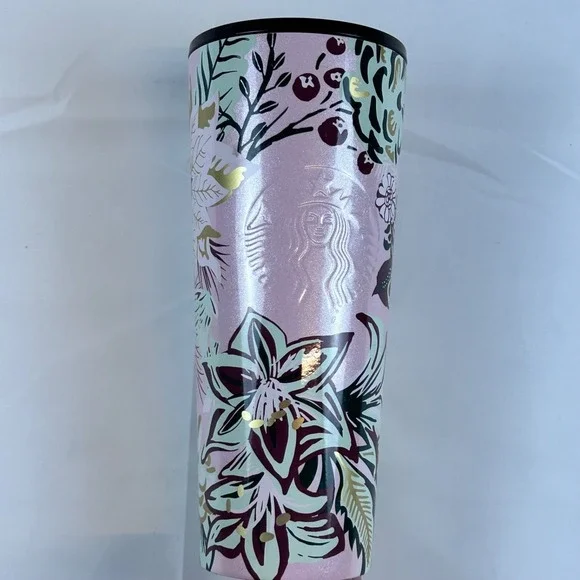 Starbucks 2022 Holiday Pink‎ Enchanted Forest Floral Tumbler 24oz Rare! SB-3