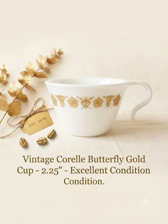 Vintage Corelle Butterfly Gold Coffee Tea Cup, 2.25